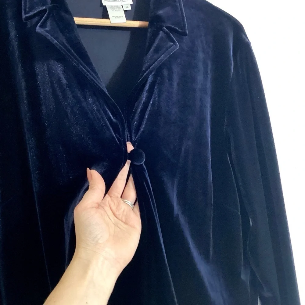 Coldwater Creek Vintage Velvet Tunic Cardigan 18 Navy Blue One Button Artsy 90s - Picture 5 of 14